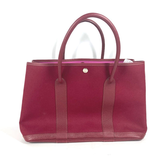 Hermes Garden Party Tote Canvas and Leather, RED, CANVAS, Tote bag