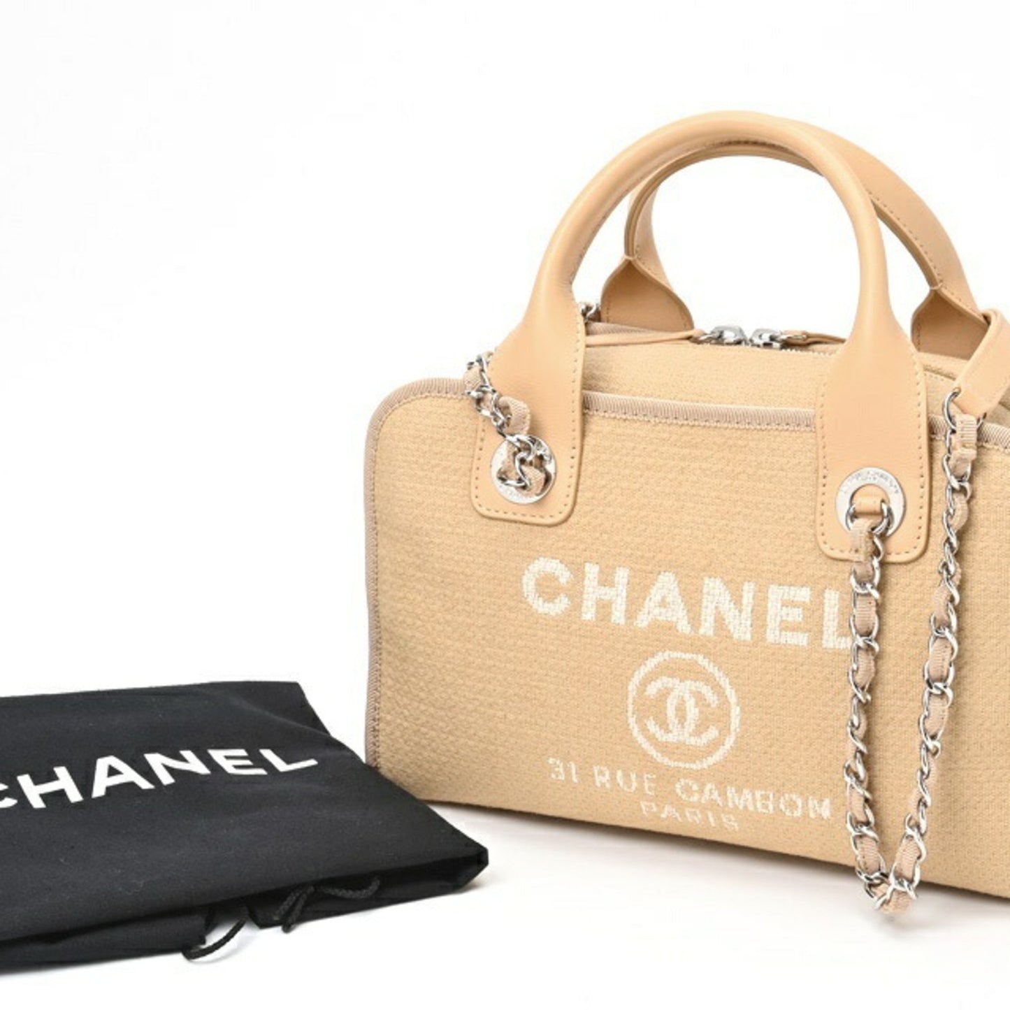 Chanel Deauville, Beige, Canvas, handbag