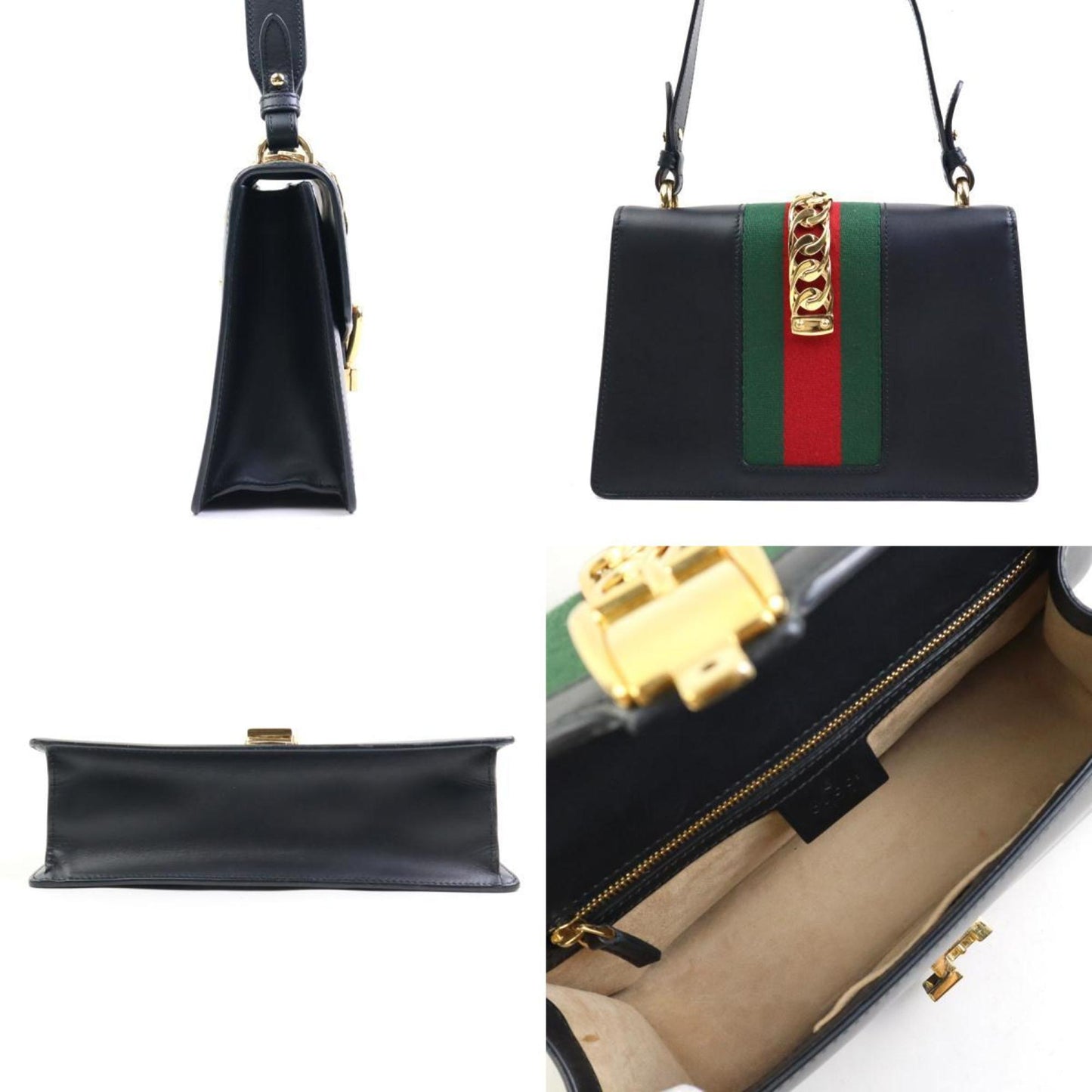 Gucci Sylvie, Black, Leather, shoulder