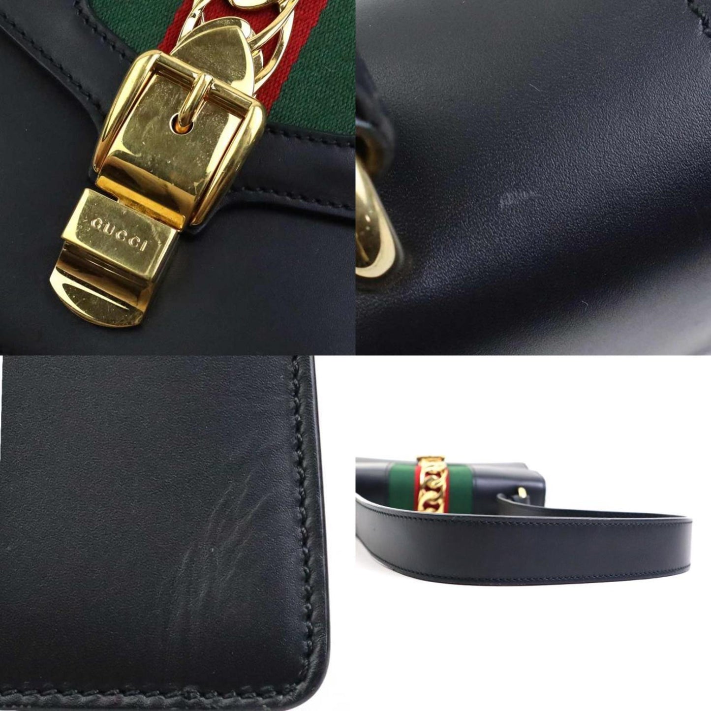 Gucci Sylvie, Black, Leather, shoulder