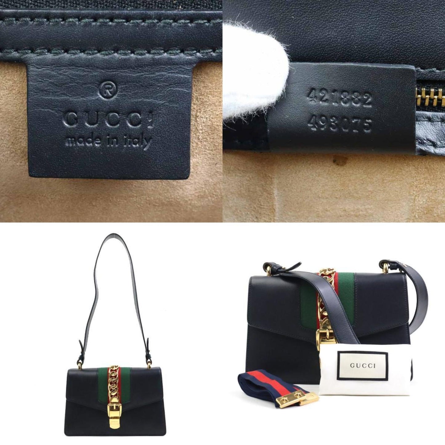 Gucci Sylvie, Black, Leather, shoulder