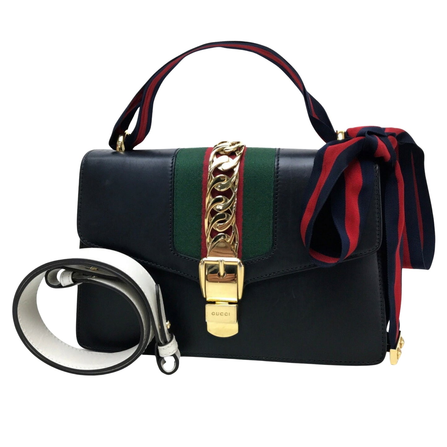 Gucci Sylvie, Black, Leather, shoulder