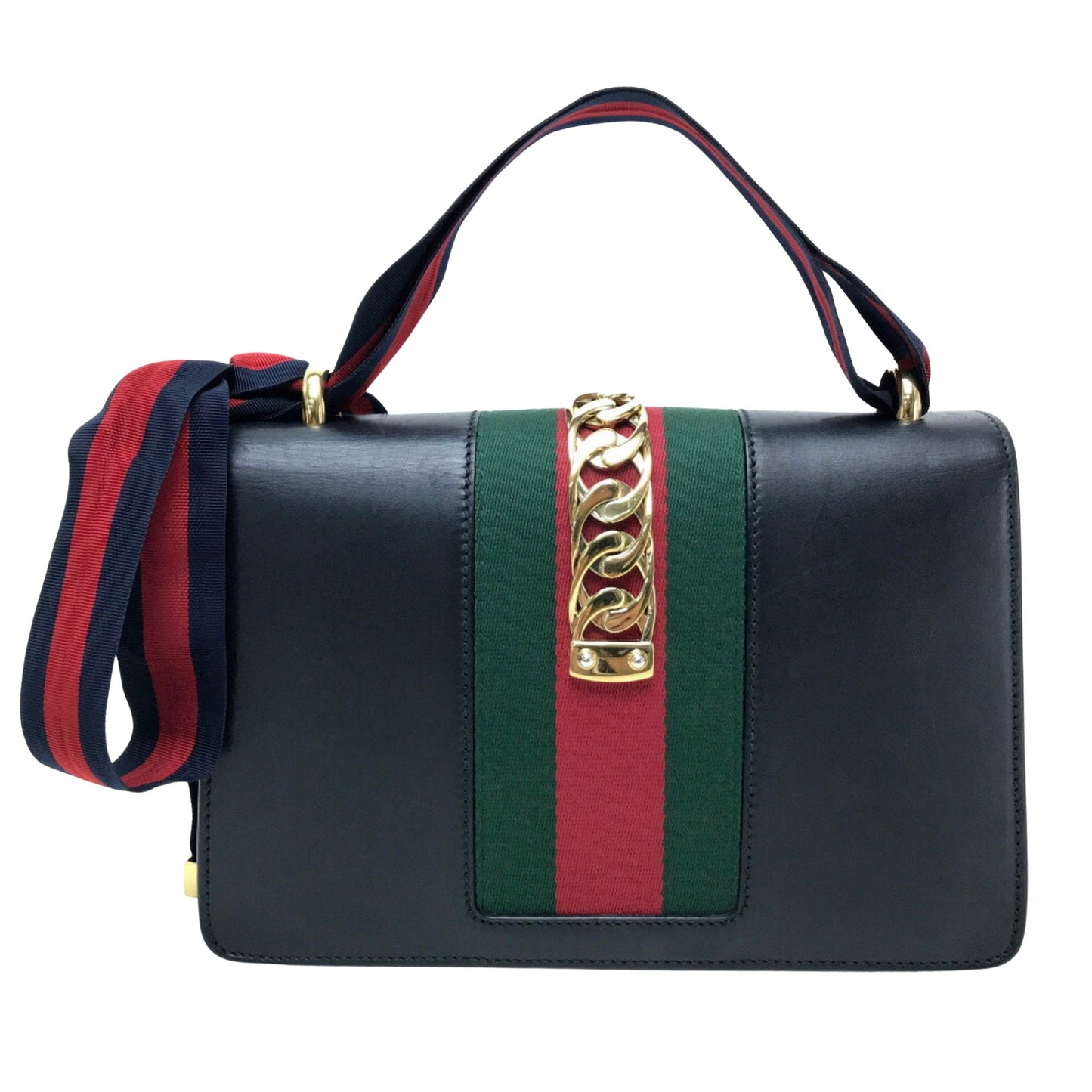 Gucci Sylvie, Black, Leather, shoulder
