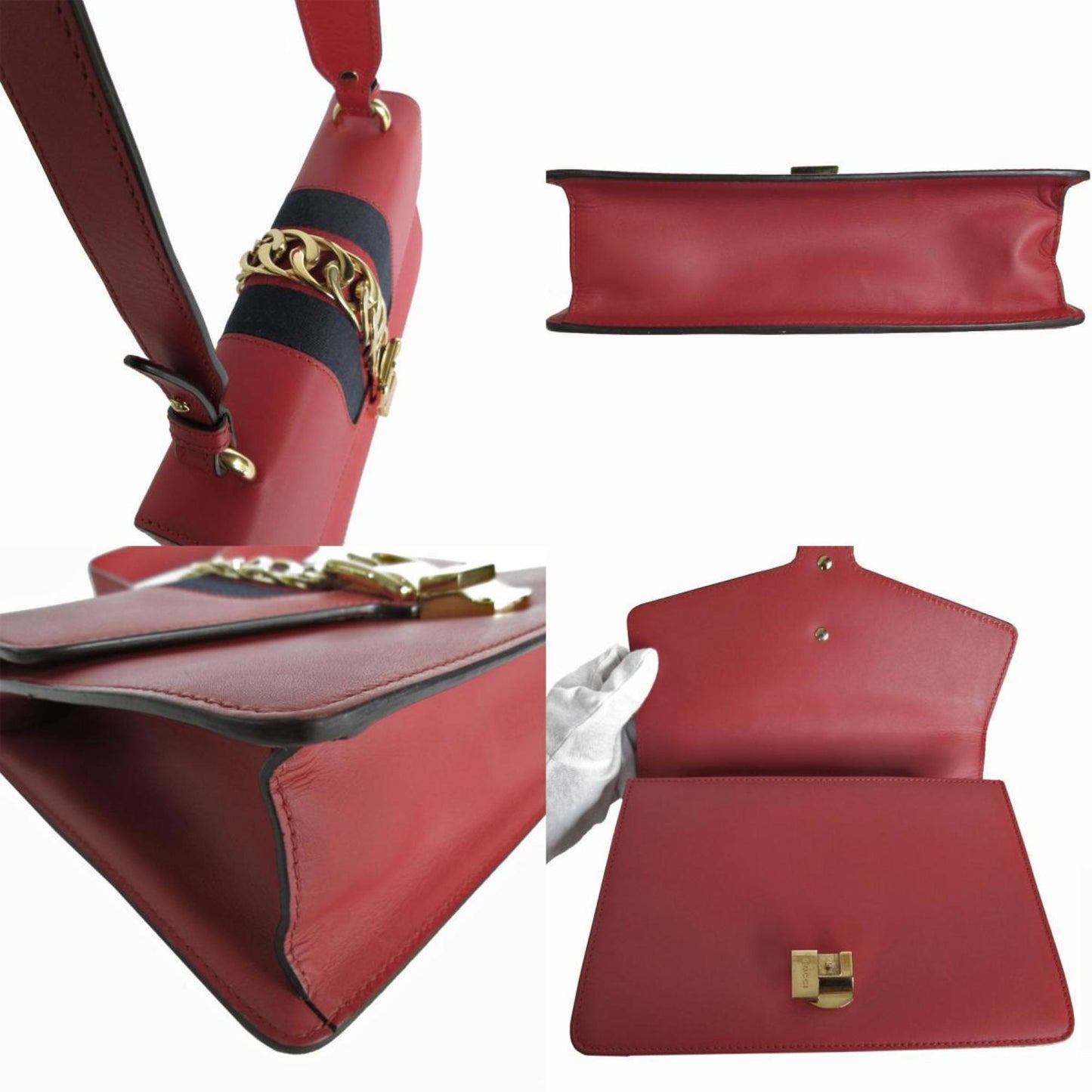 Gucci Sylvie, Red, Leather, shoulder