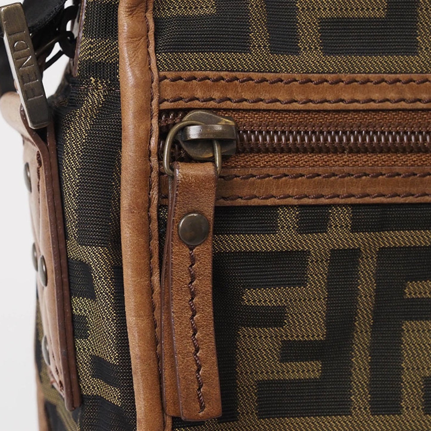 Fendi Zucca, Brown, Canvas, shoulder