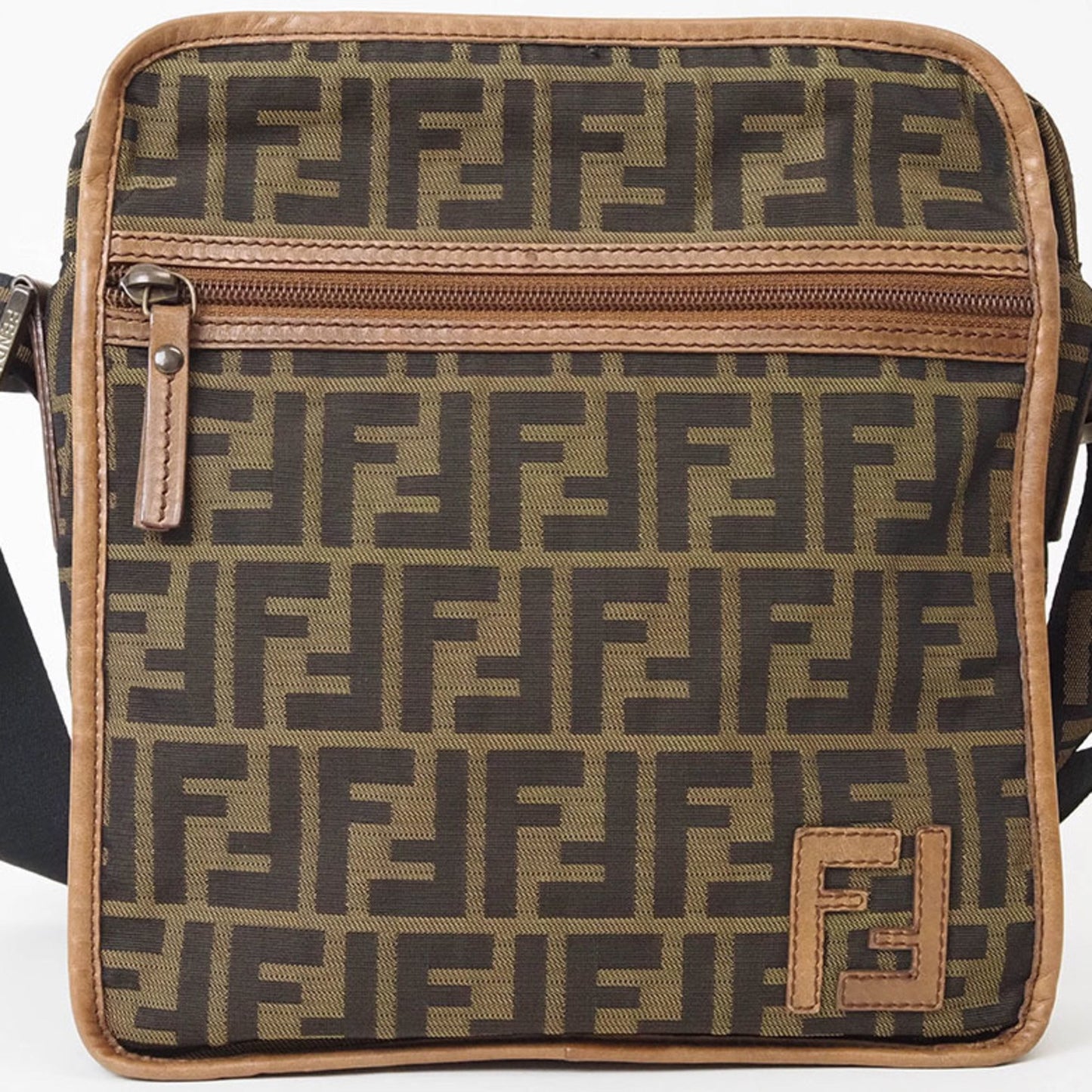 Fendi Zucca, Brown, Canvas, shoulder