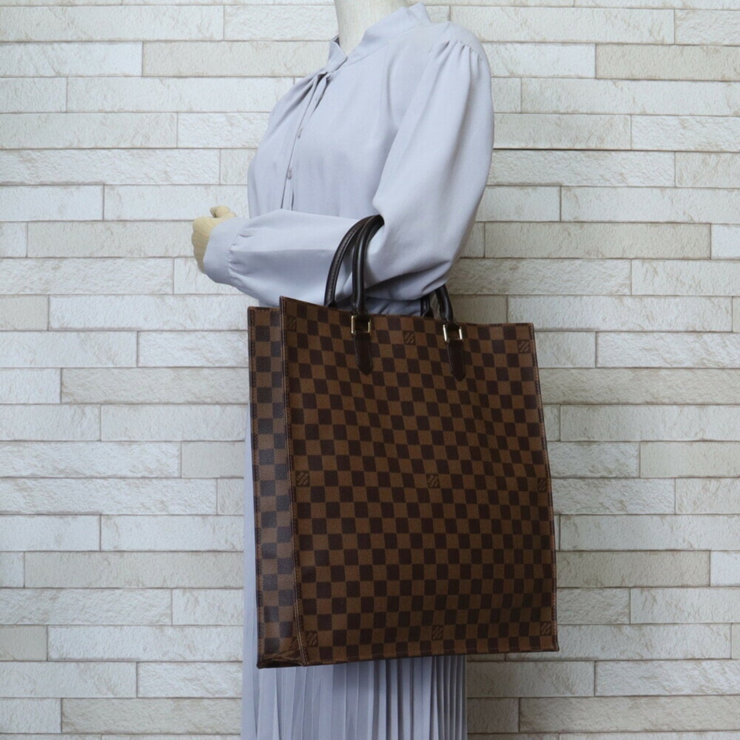 Louis Vuitton Sac Plat, Brown, Canvas, handbag