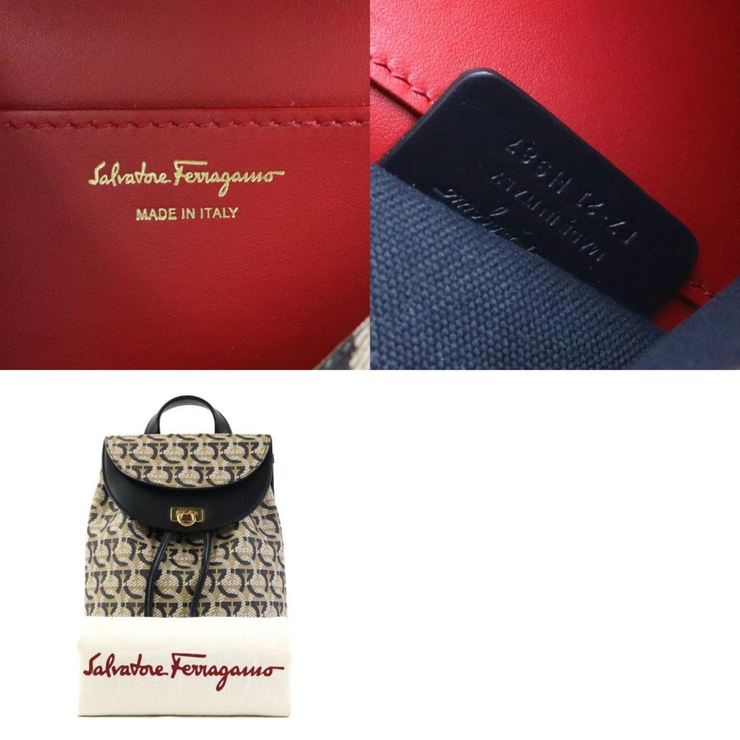 Salvatore Ferragamo Gancini, Beige, Canvas, backpack