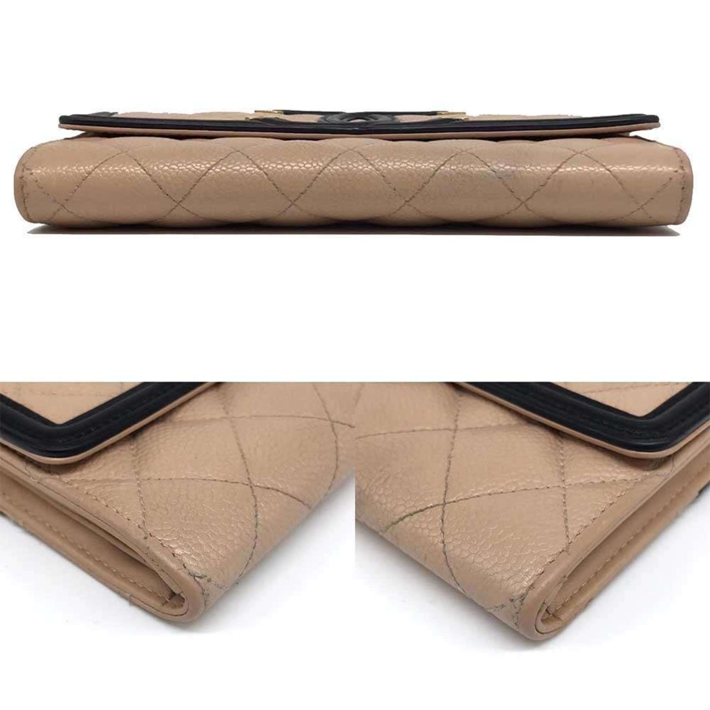 Chanel CC Filigree, Beige, Leather, wallet