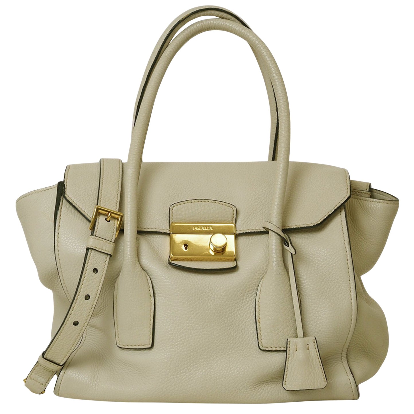Prada Vitello, Ecru, Leather, handbag