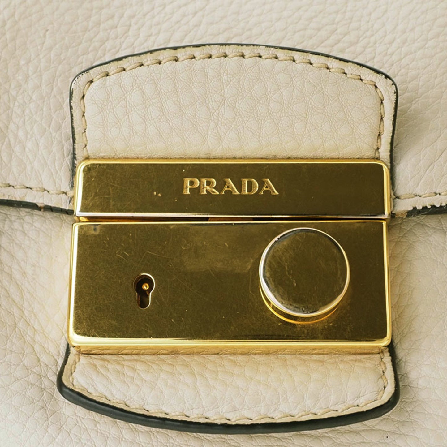 Prada Vitello, Ecru, Leather, handbag