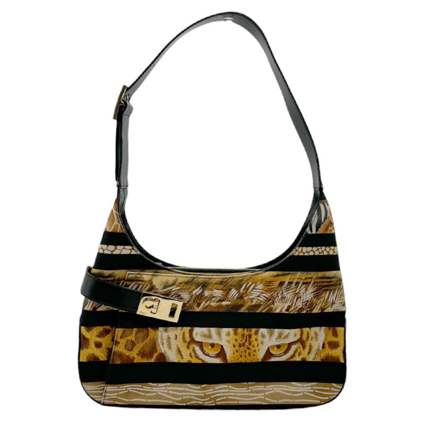 Salvatore Ferragamo Ganchio city, Black, Canvas, shoulder