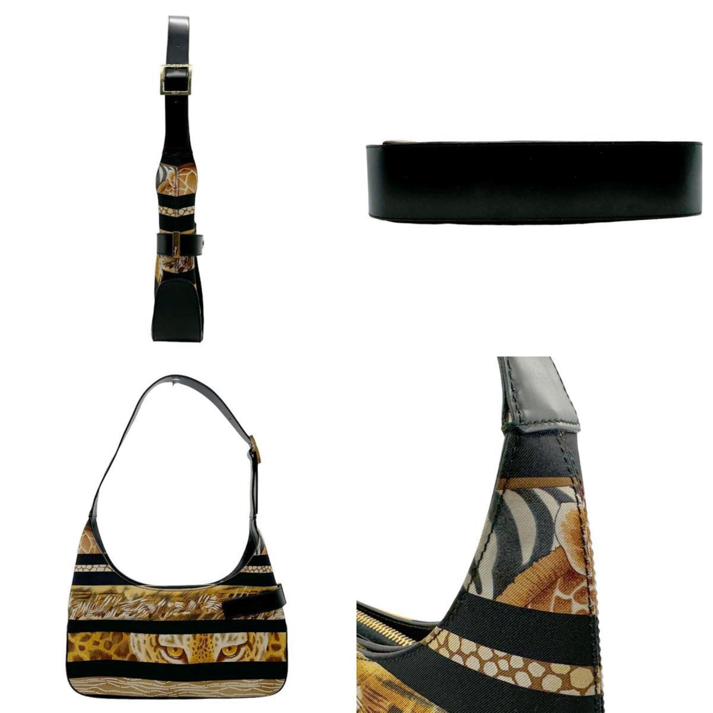 Salvatore Ferragamo Ganchio city, Black, Canvas, shoulder