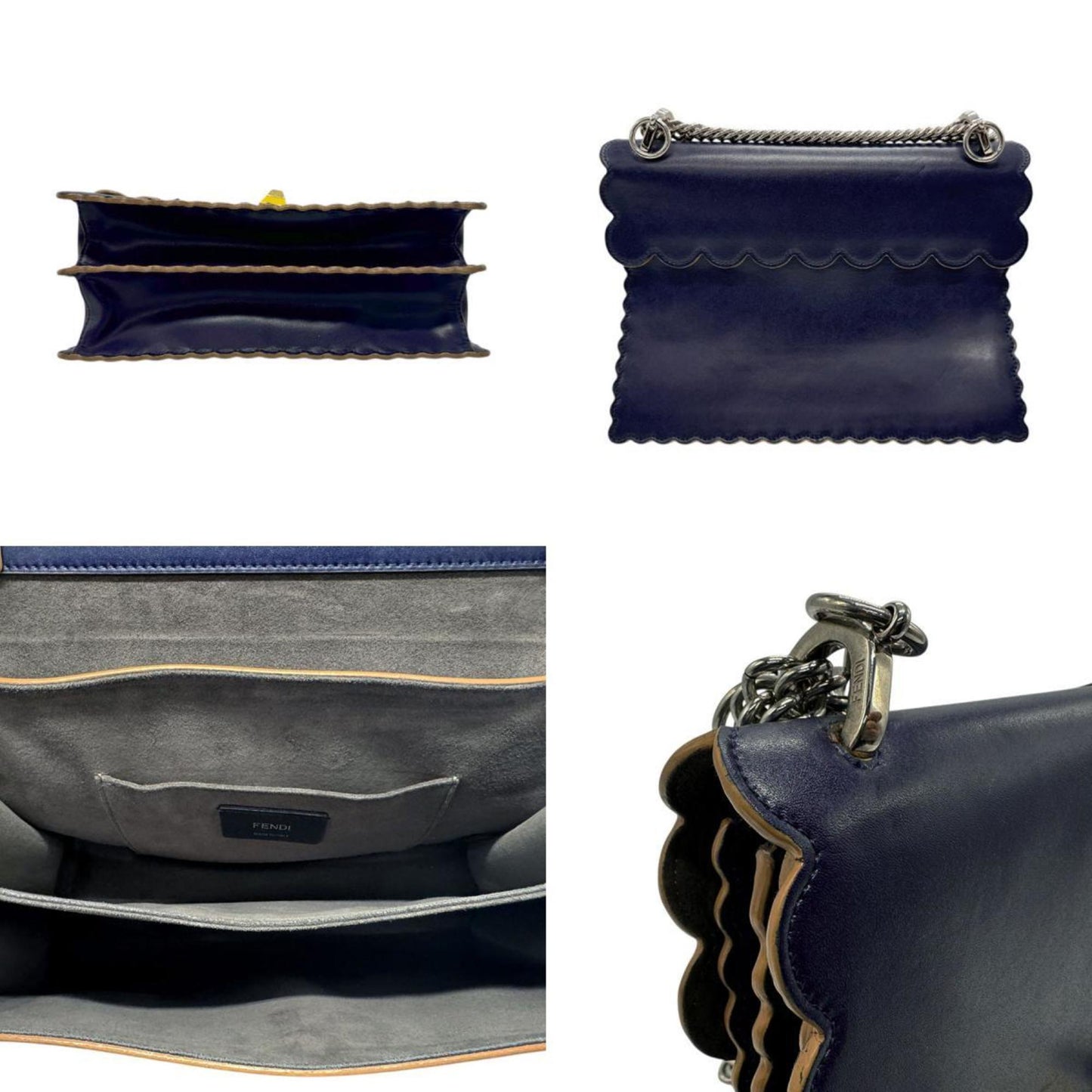 Fendi Kan I, Navy, Leather, shoulder