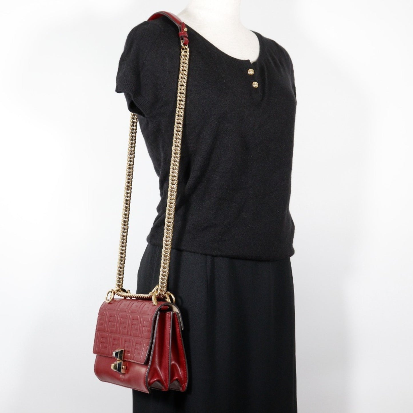 Fendi Kan I, Red, Leather, shoulder