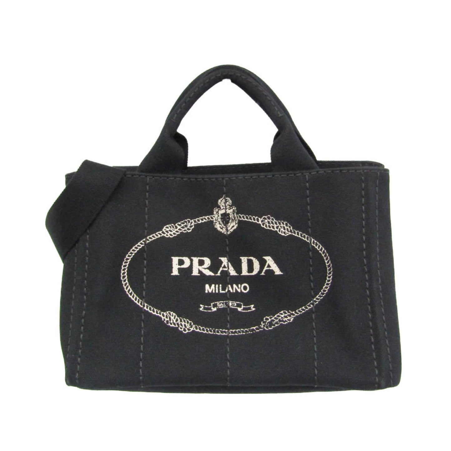 Prada Canapa, Black, Canvas, shoulder