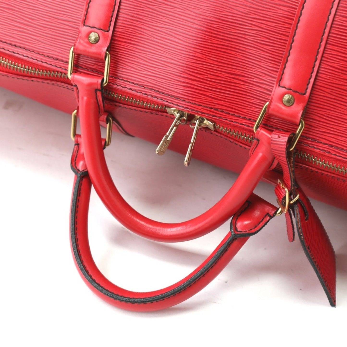 Louis Vuitton Keepall 60, Red, Leather, travel