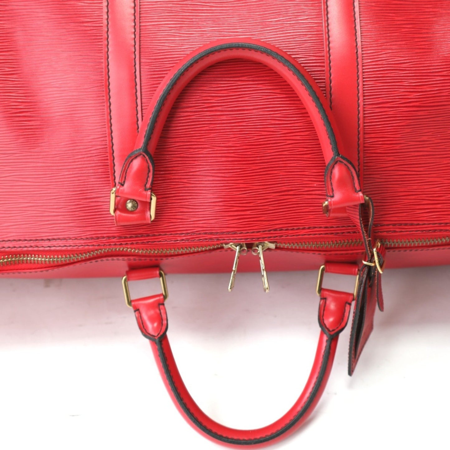 Louis Vuitton Keepall 60, Red, Leather, travel