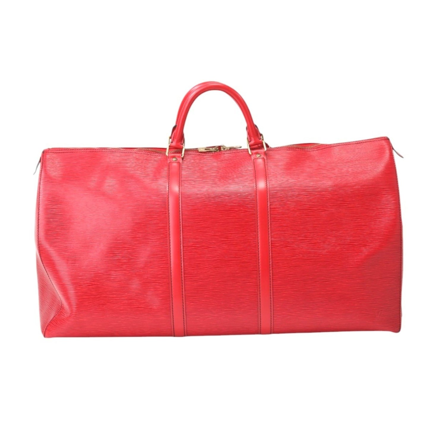 Louis Vuitton Keepall 60, Red, Leather, travel