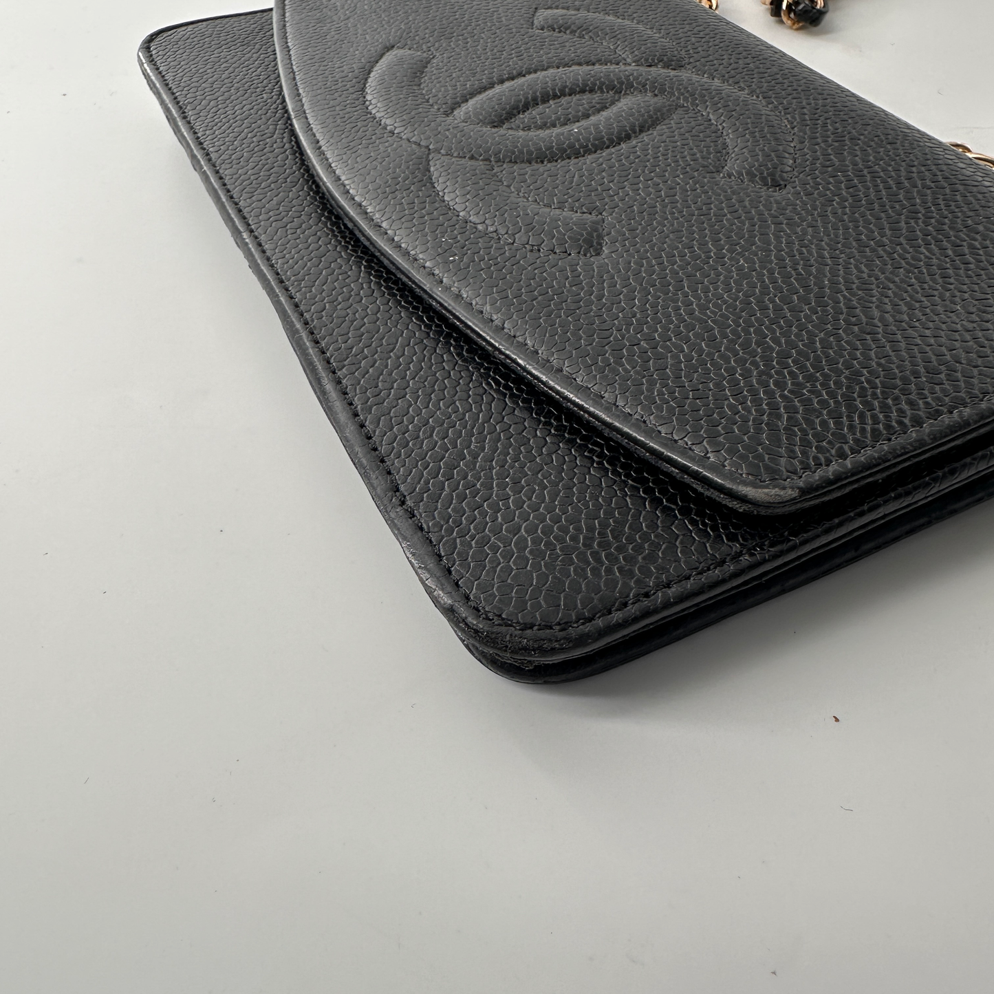 Chanel Wallet On Chain, Black, Leather, shoulder