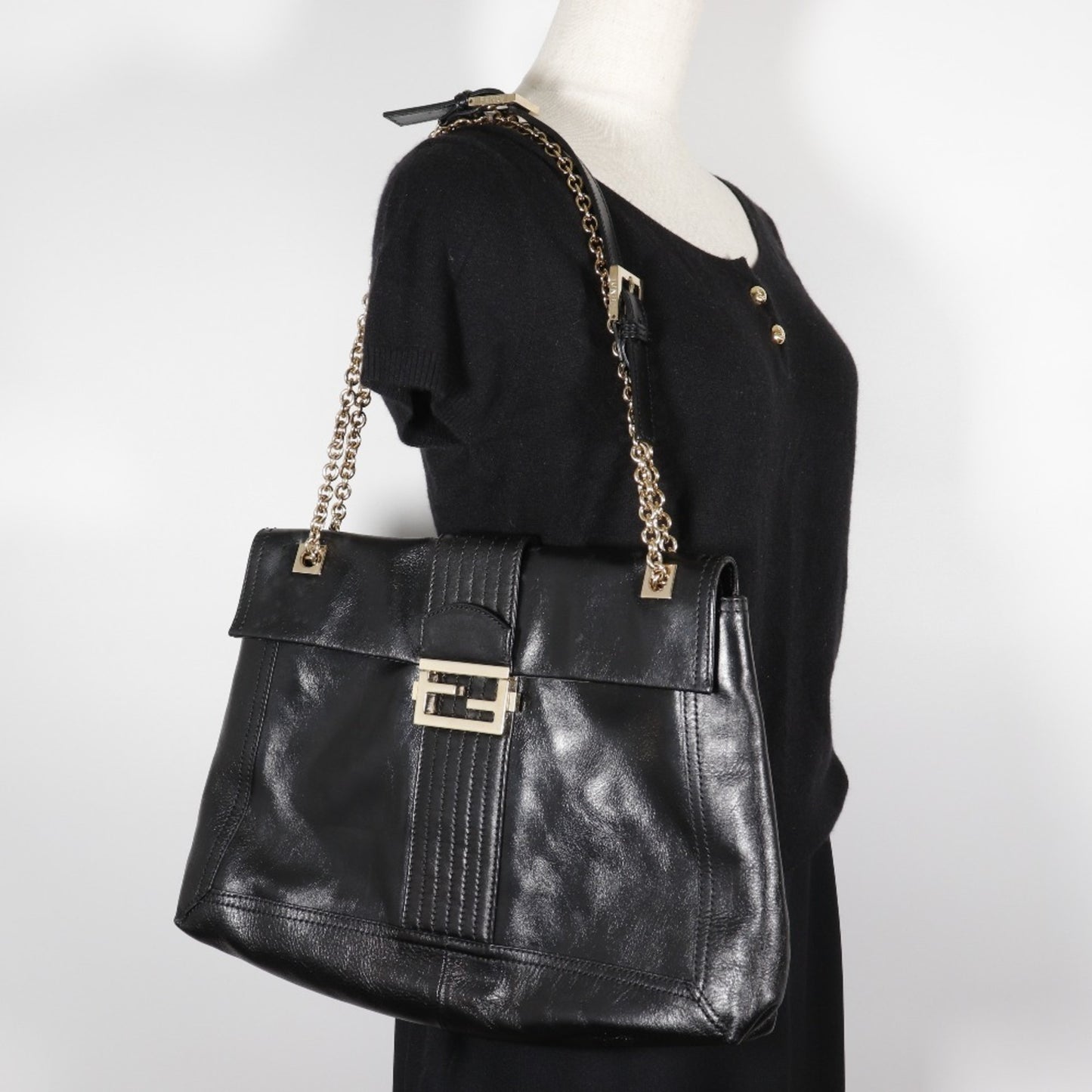 Fendi Baguette, Black, Leather, shoulder
