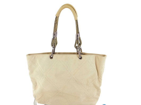 Chanel Shopper Tote Quilted Fabric, BROWN, CANVAS, Tote bag