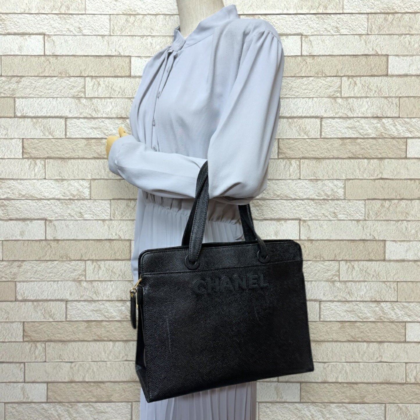 Chanel Petite Shopping Tote, Black, Leather, handbag