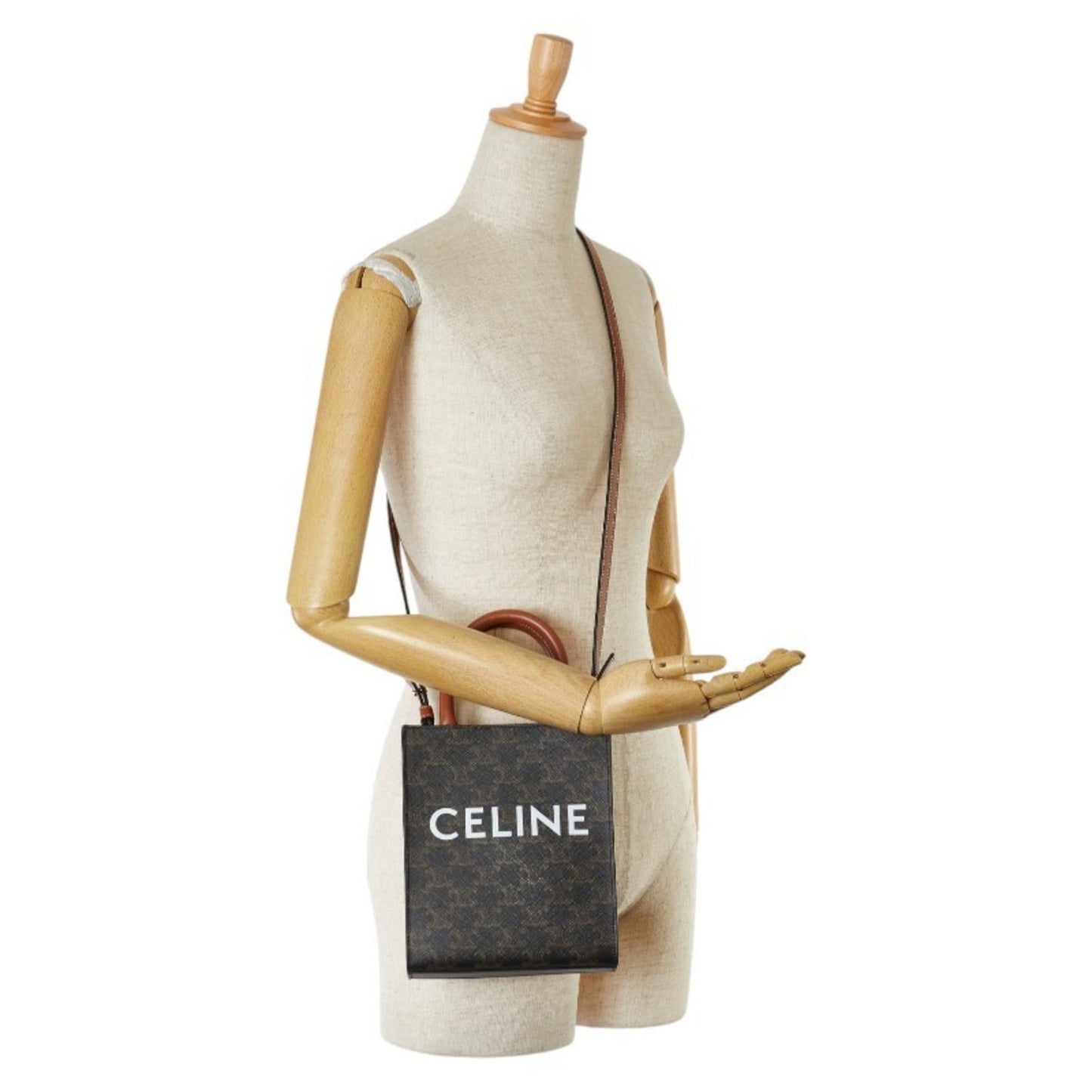 Céline Vertical Cabas, Brown, Canvas, shoulder