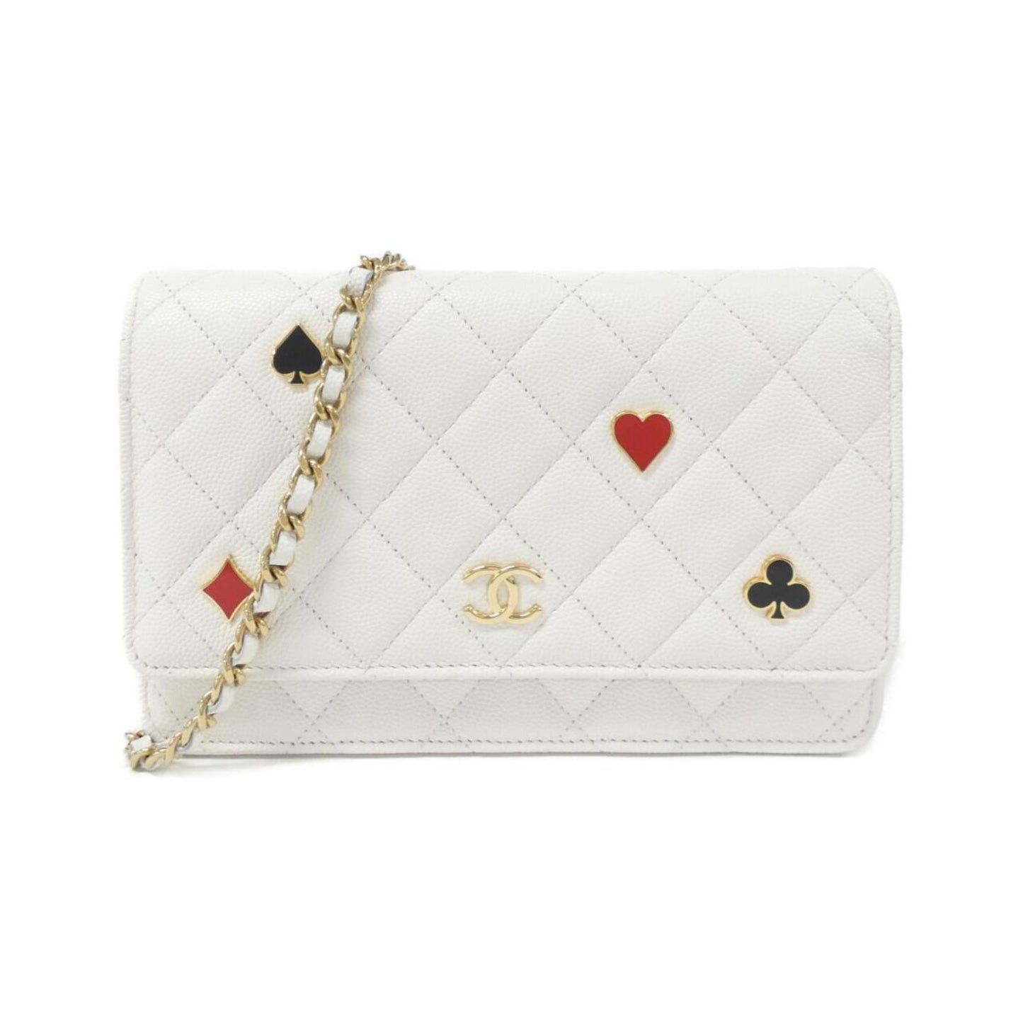 Chanel Wallet On Chain, White, Leather, wallet
