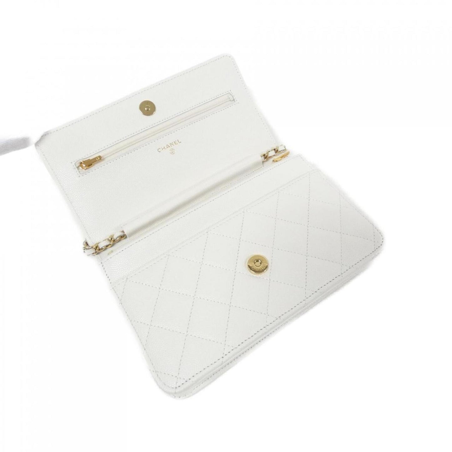 Chanel Wallet On Chain, White, Leather, wallet
