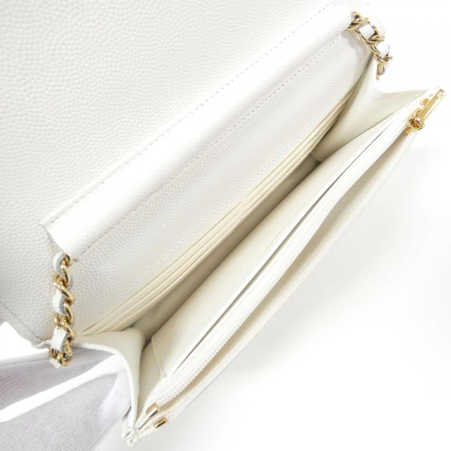 Chanel Wallet On Chain, White, Leather, wallet