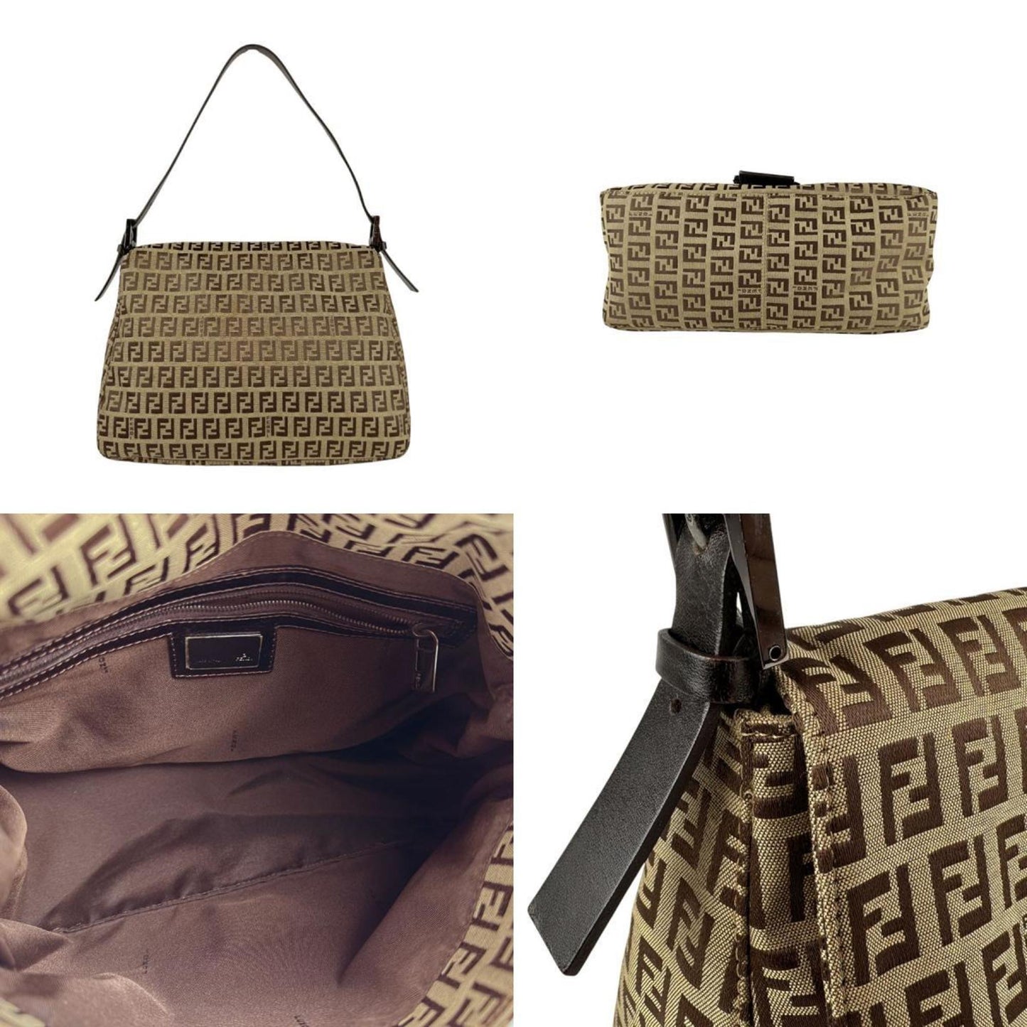 Fendi Zucchino, Brown, Canvas, shoulder