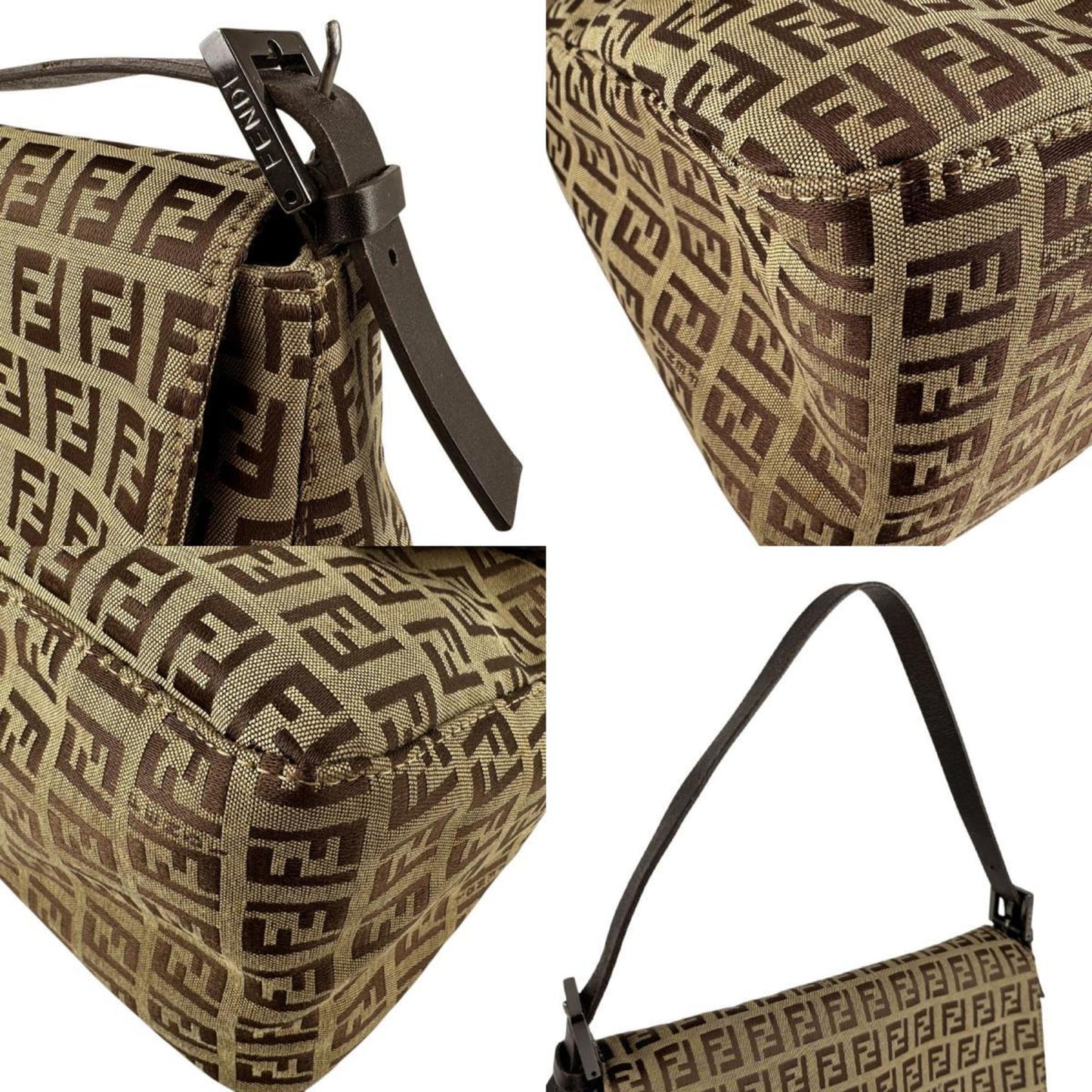 Fendi Zucchino, Brown, Canvas, shoulder