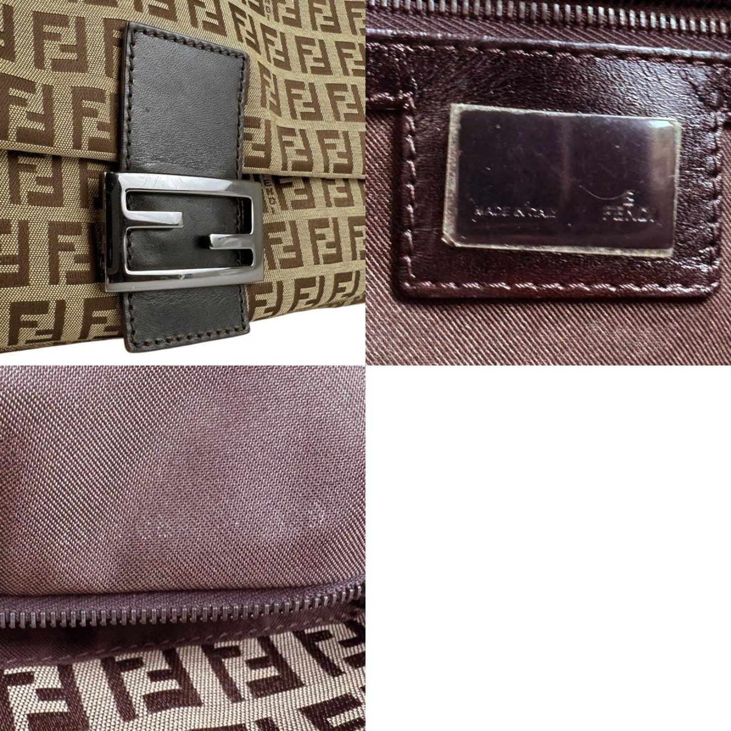 Fendi Zucchino, Brown, Canvas, shoulder