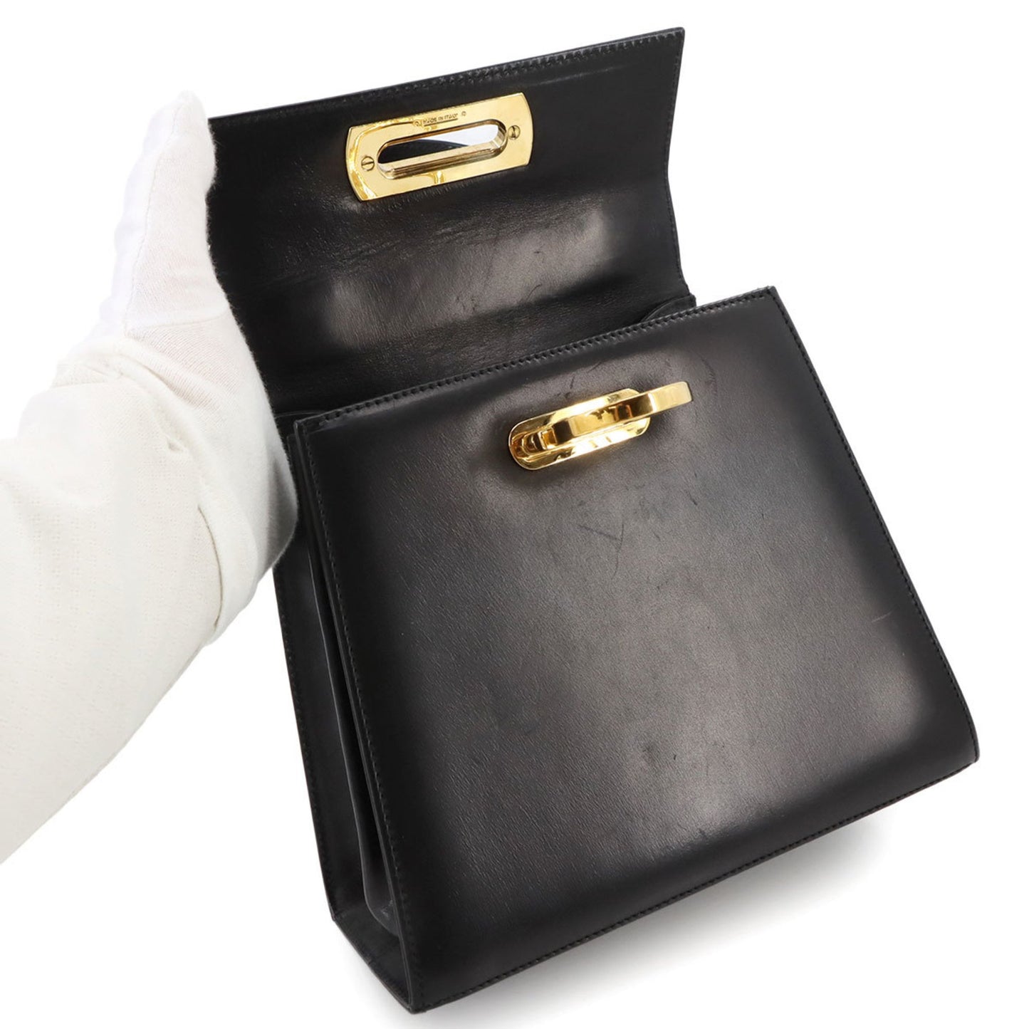 Salvatore Ferragamo Gancini, Black, Leather, handbag