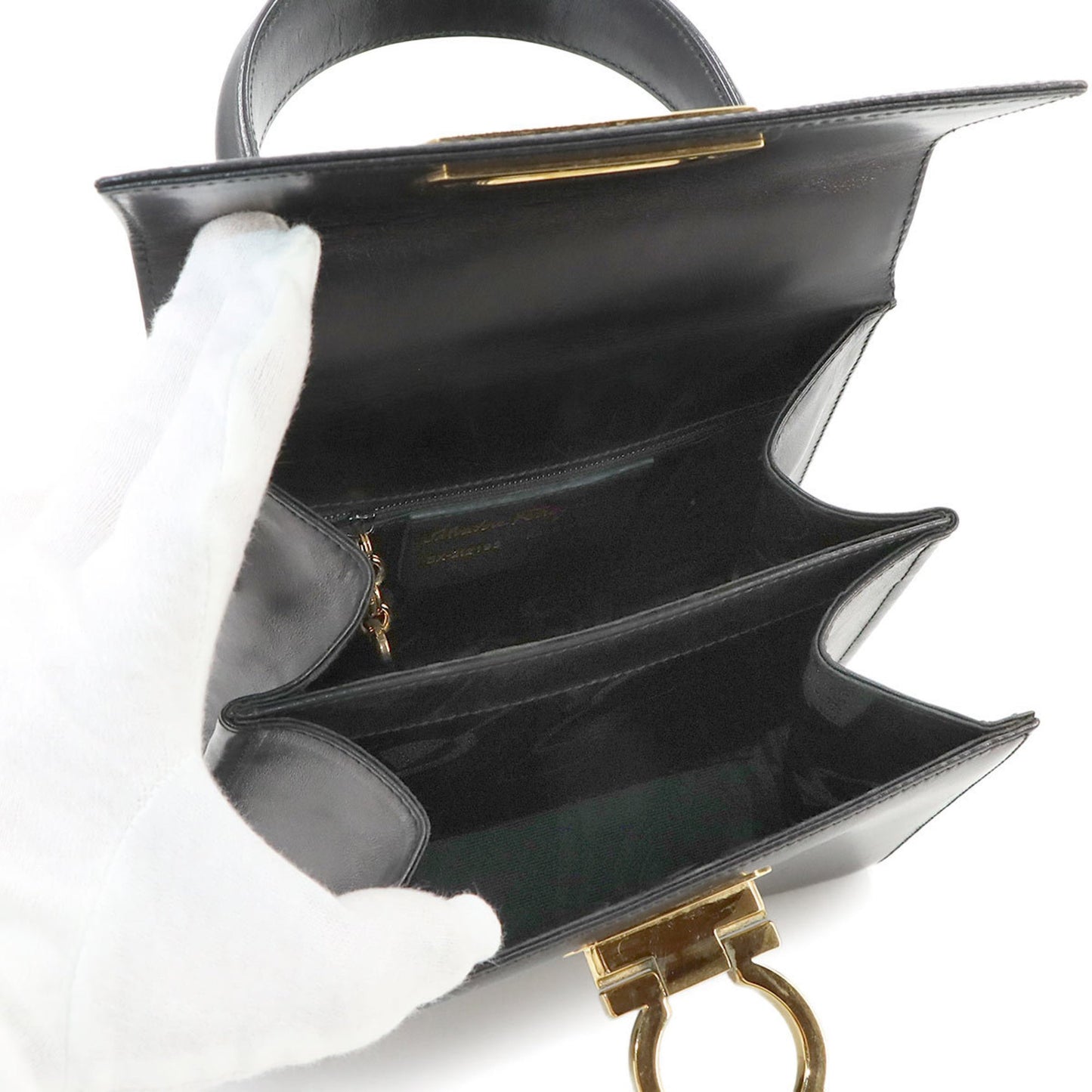 Salvatore Ferragamo Gancini, Black, Leather, handbag
