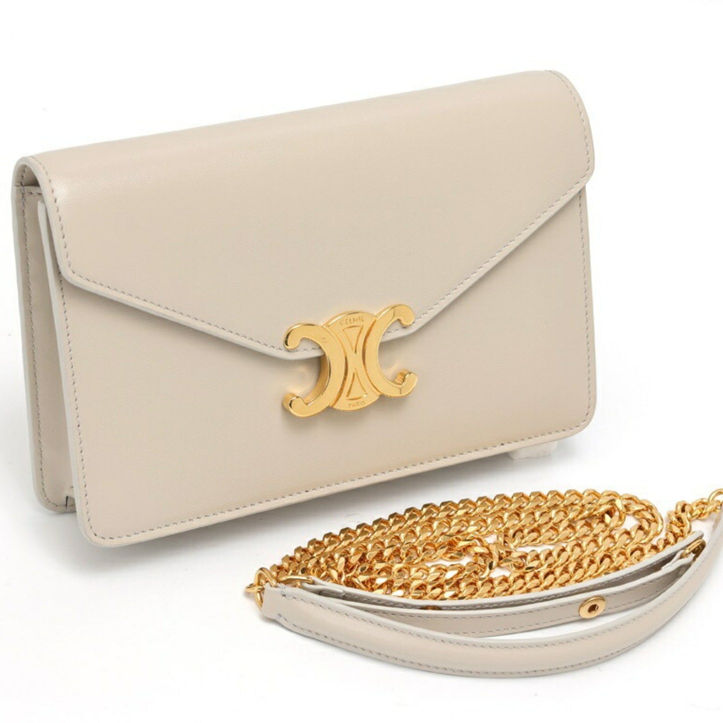 Céline Triomphe, Beige, Leather, wallet
