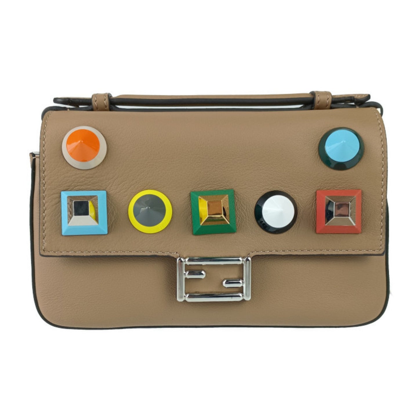 Fendi Chain Baguette Charm Bag Leather, Beige, Leather, Handbag