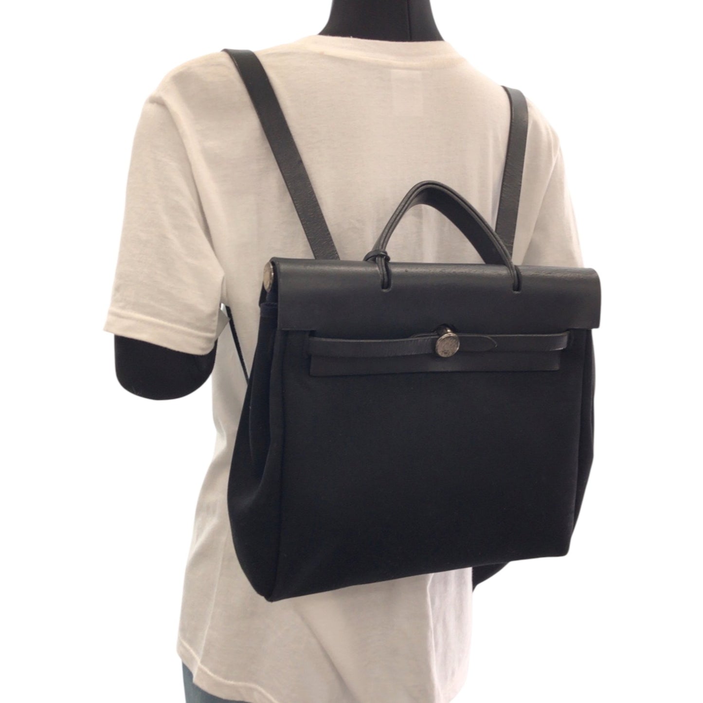 Hermès Herbag, Black, Canvas, backpack