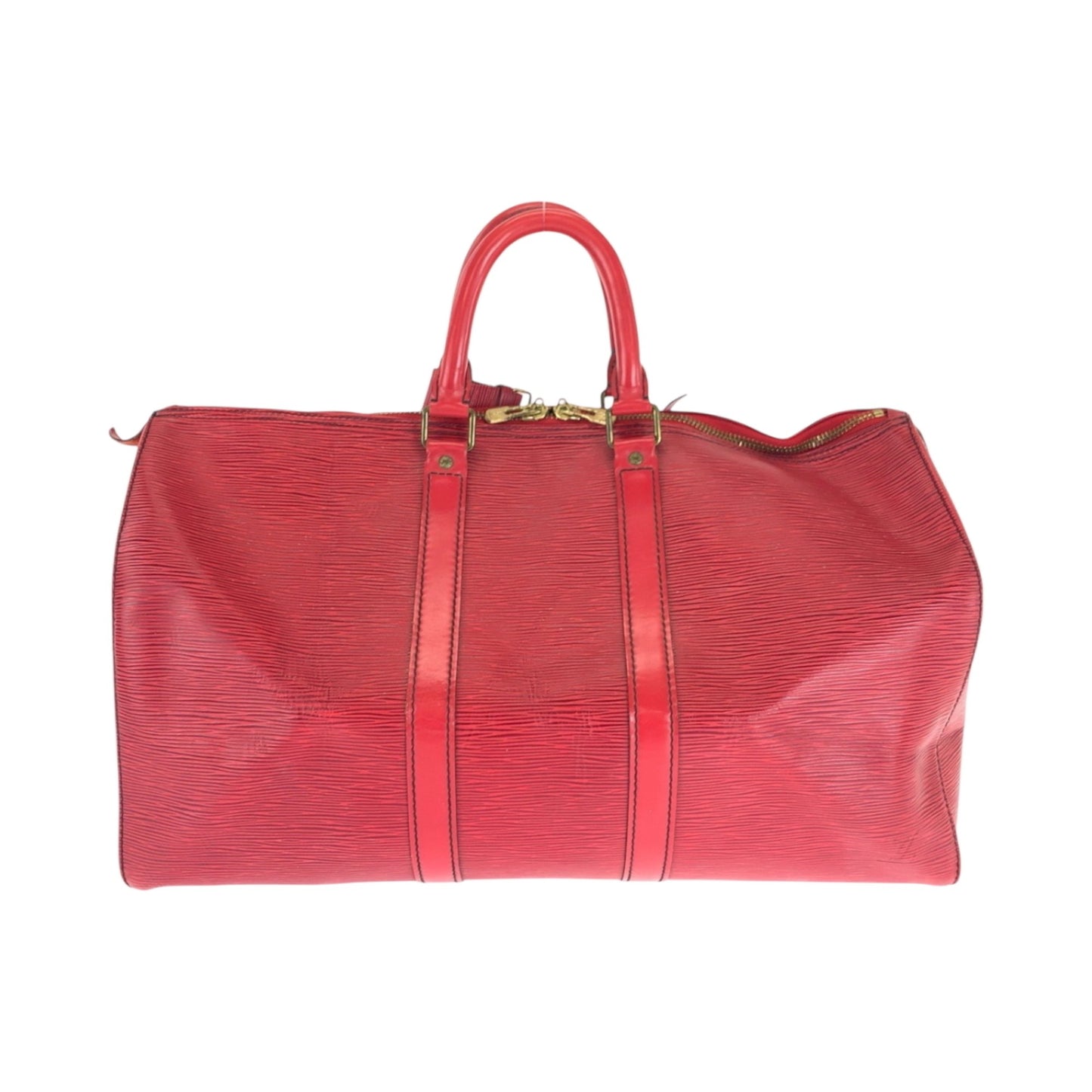 Louis Vuitton Keepall 45, Red, Leather, travel