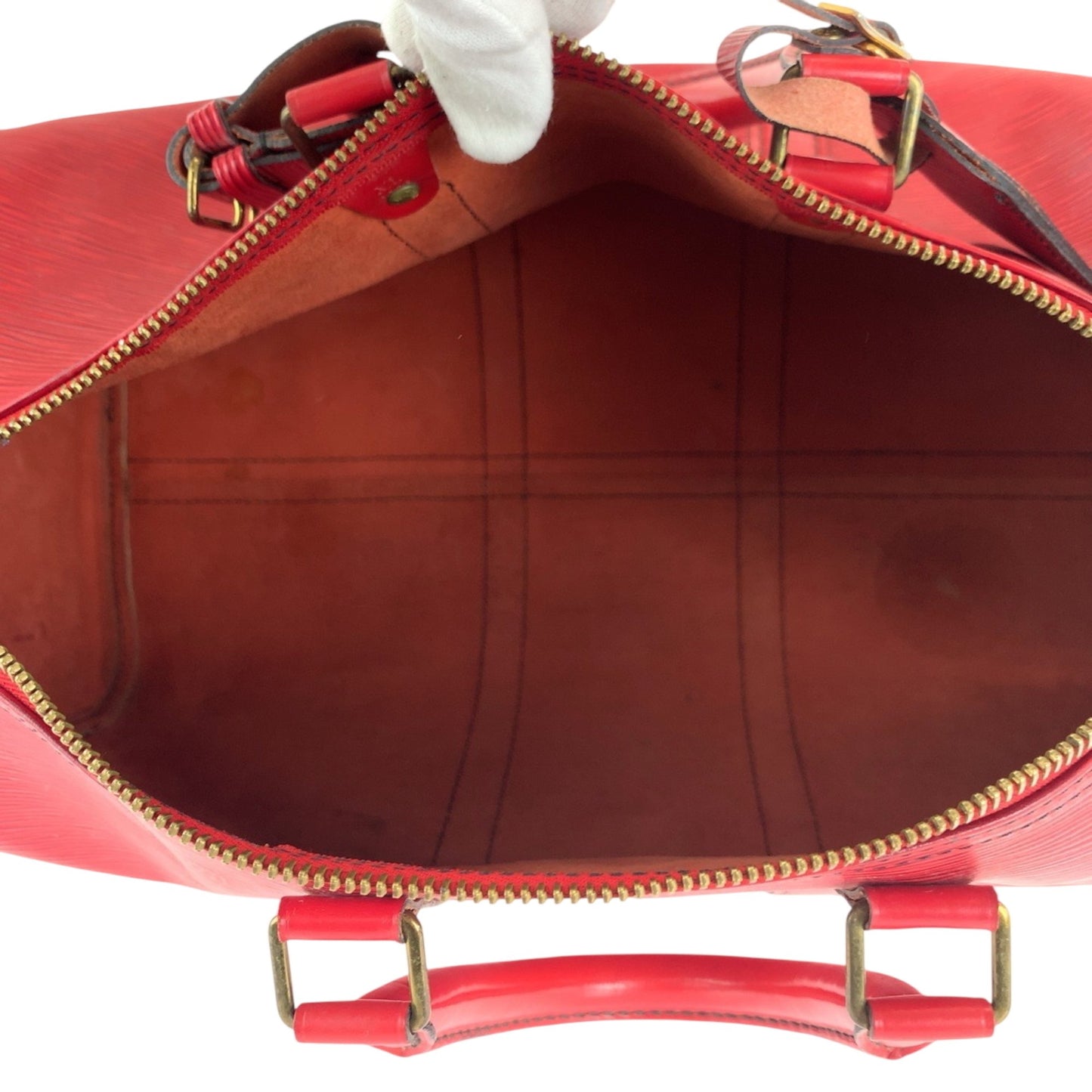 Louis Vuitton Keepall 45, Red, Leather, travel