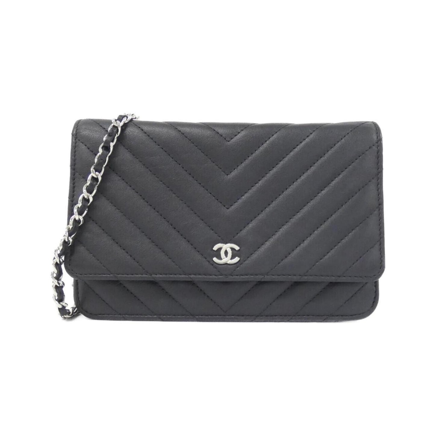 Chanel Wallet On Chain, Black, Leather, wallet
