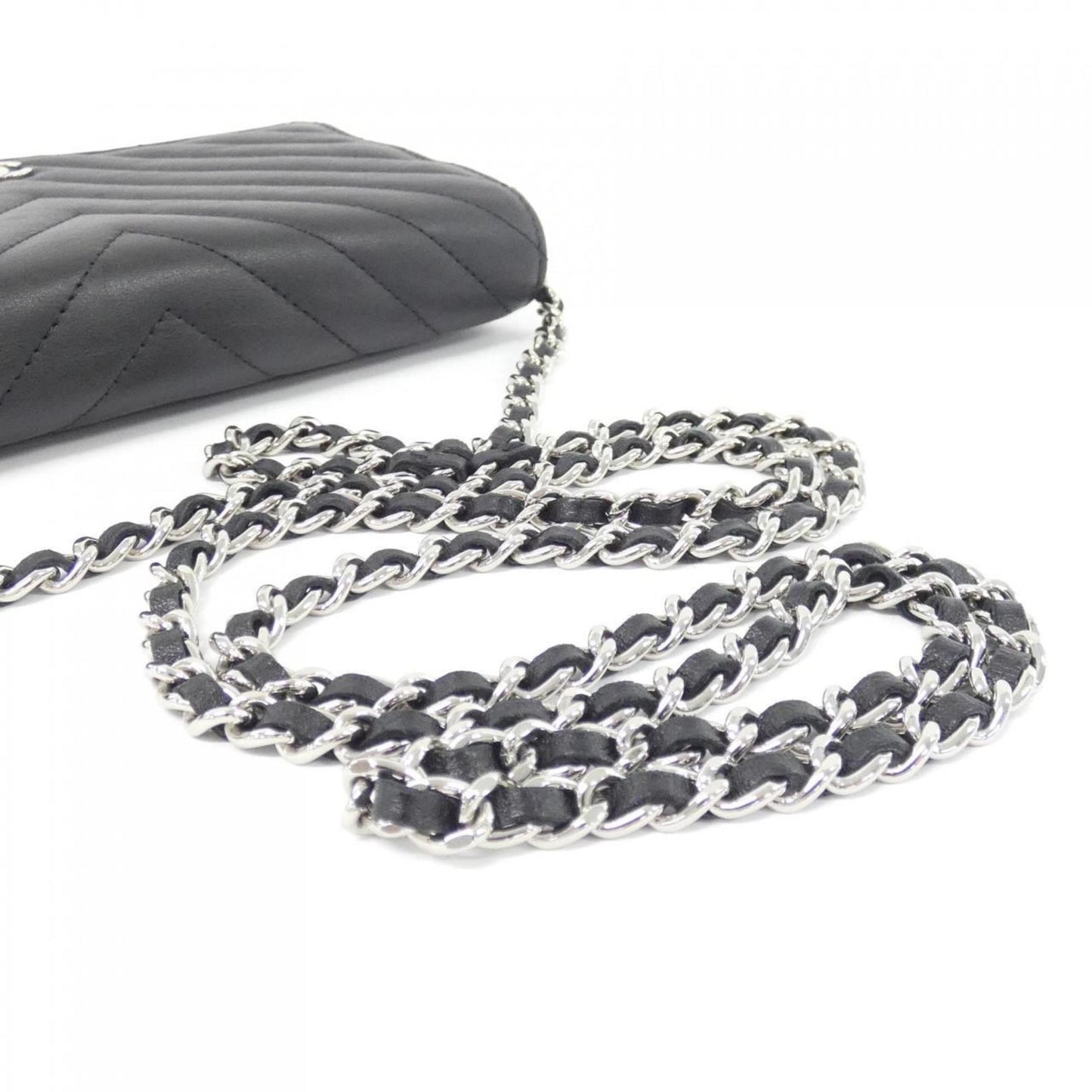 Chanel Wallet On Chain, Black, Leather, wallet