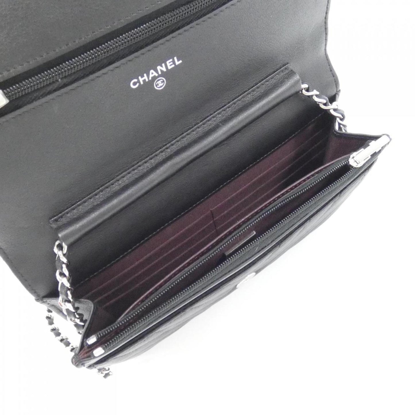 Chanel Wallet On Chain, Black, Leather, wallet