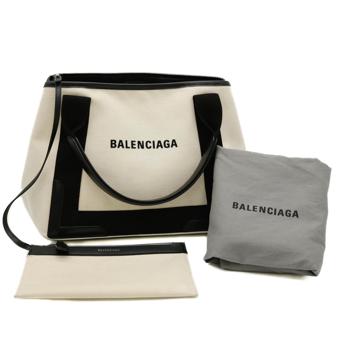 Balenciaga Navy Cabas, Beige, Canvas, handbag