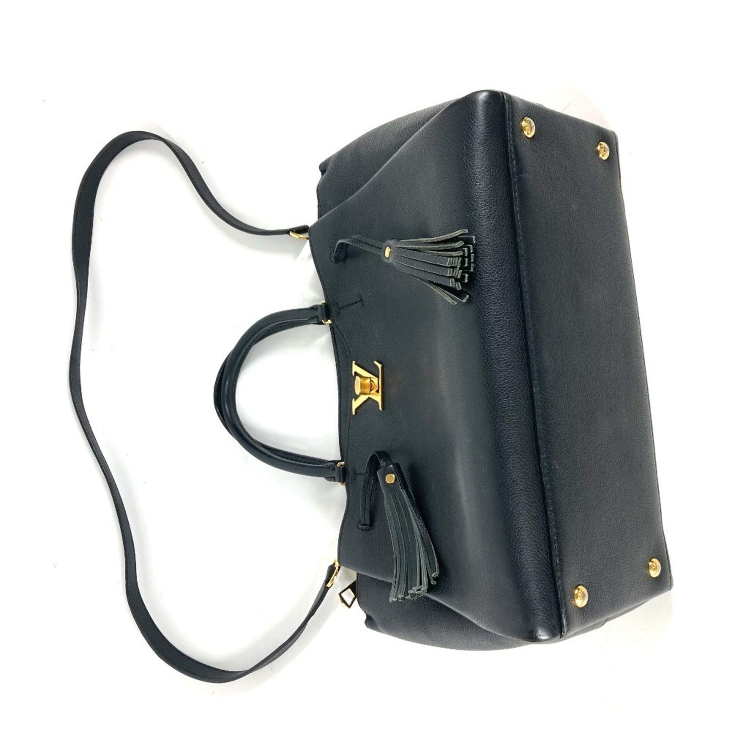 Louis Vuitton Lockmeto, Black, Leather, handbag