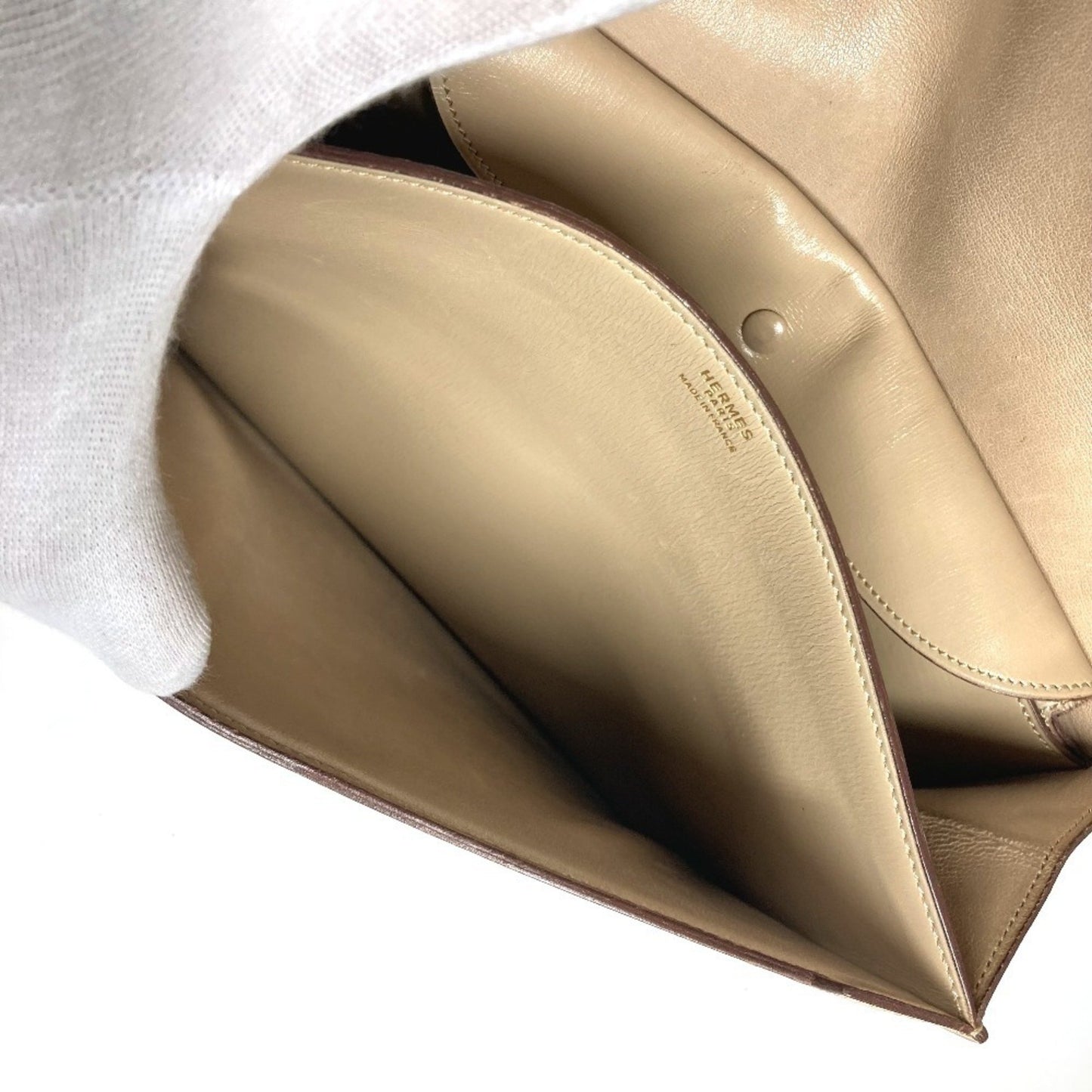 Hermès, Beige, Leather, clutch