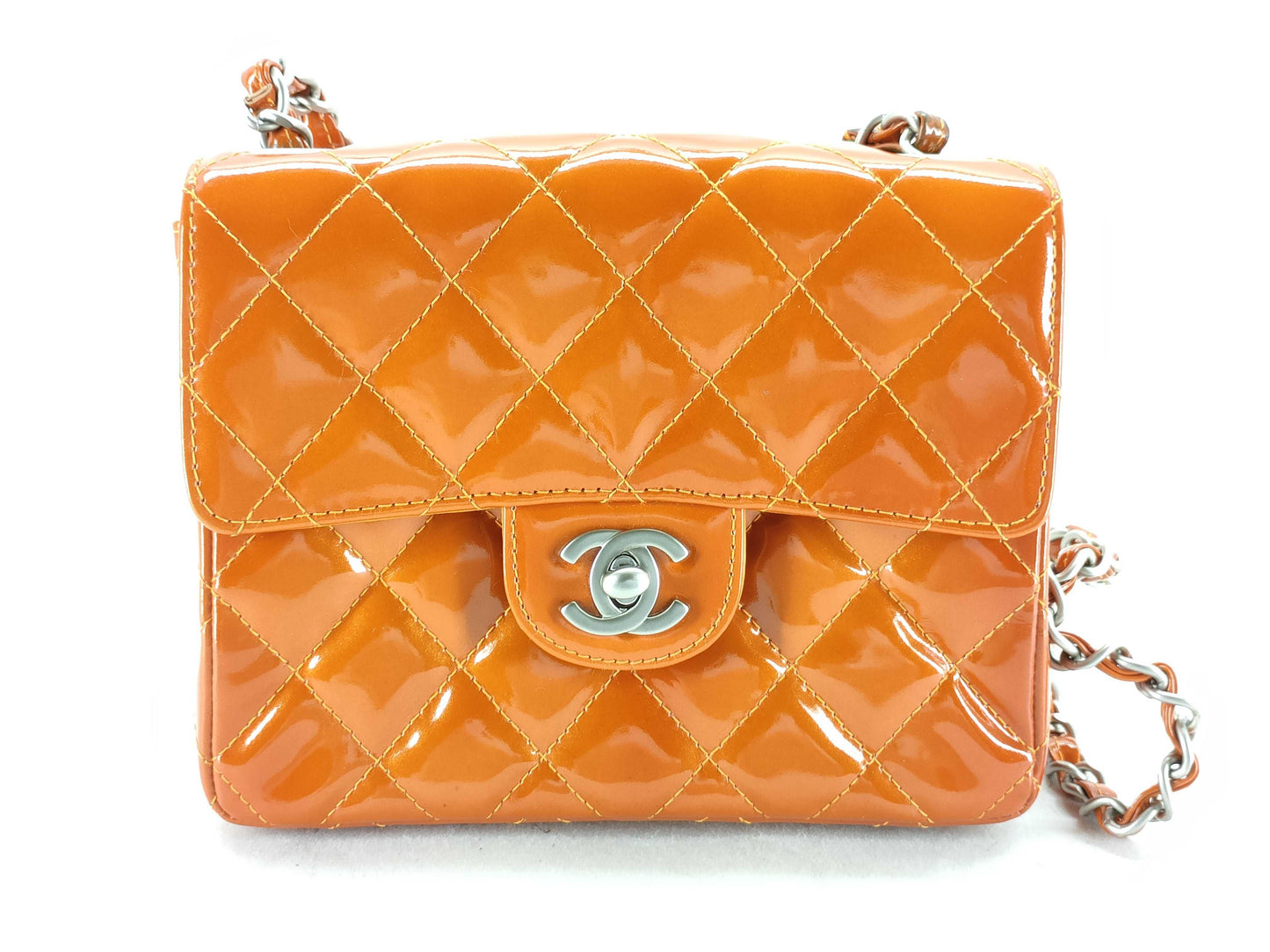 Chanel MINI FLAP BAG, Orange, Leather, shoulder