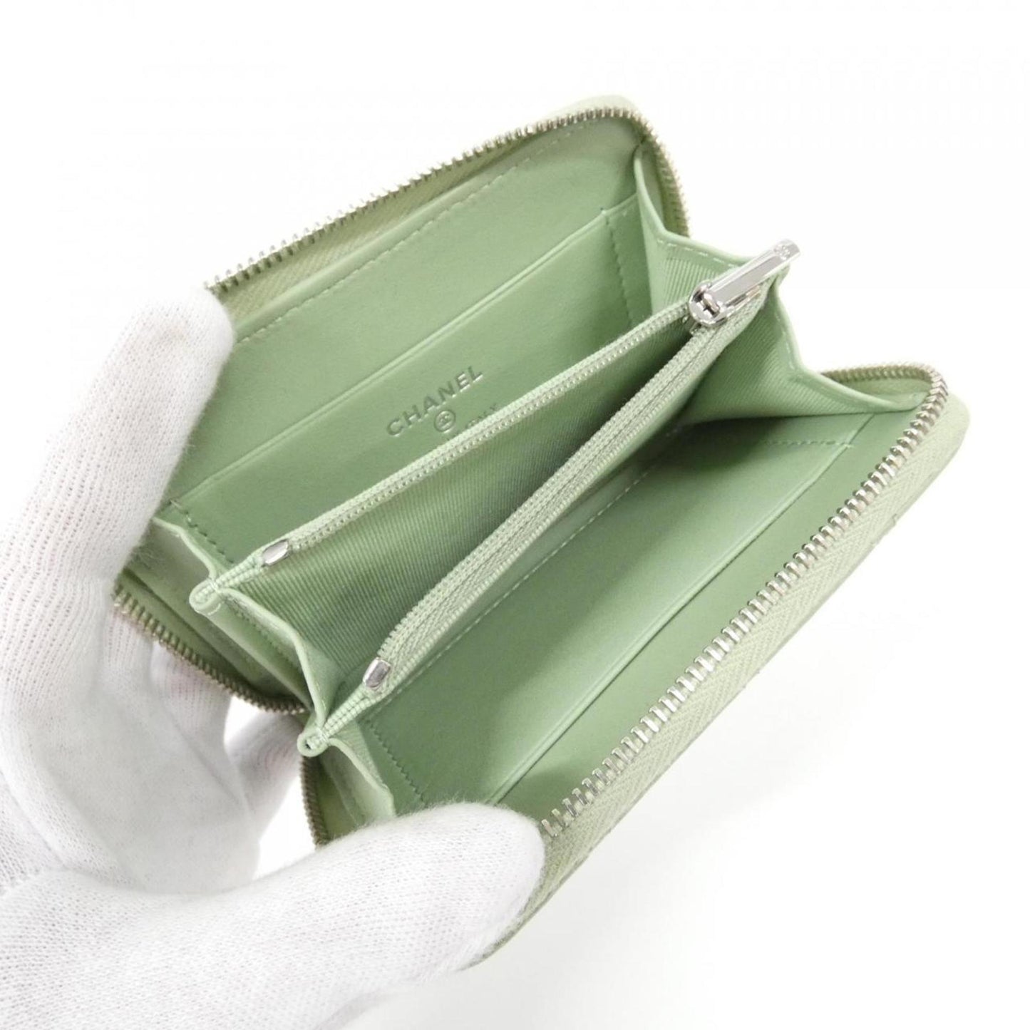 Chanel Porte monnaie, Green, Leather, wallet