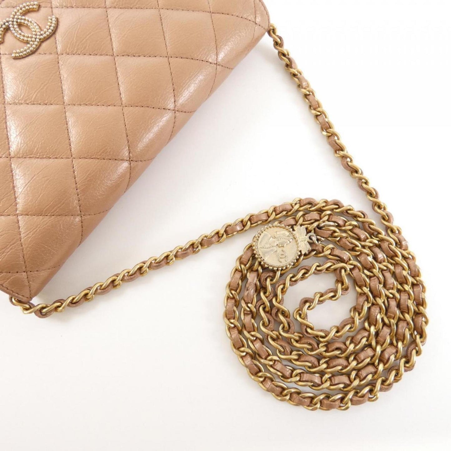 Chanel Wallet On Chain, Beige, Leather, wallet